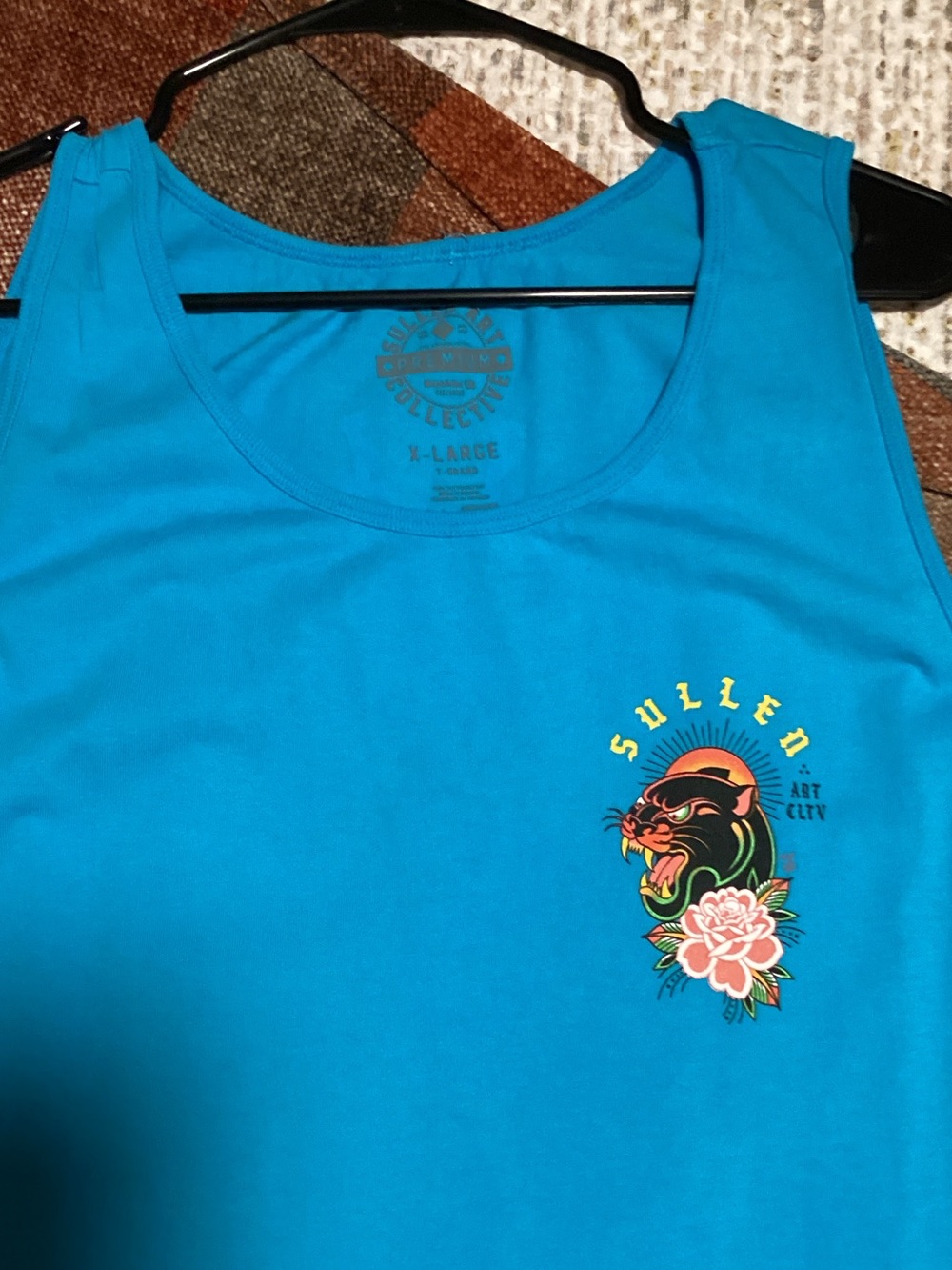 Sullen Teal Graphic Tank Top with Panther & Floral Print
